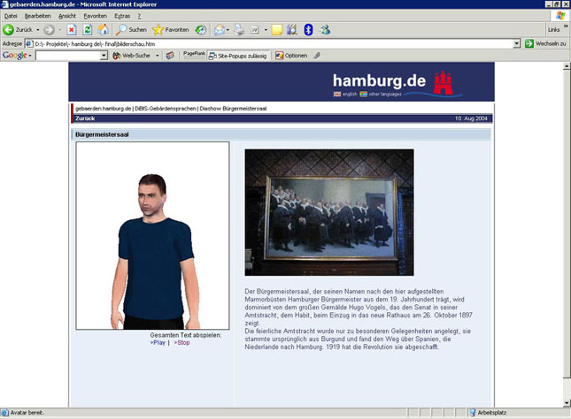 Virtual Guido on the webpage of the City Hall