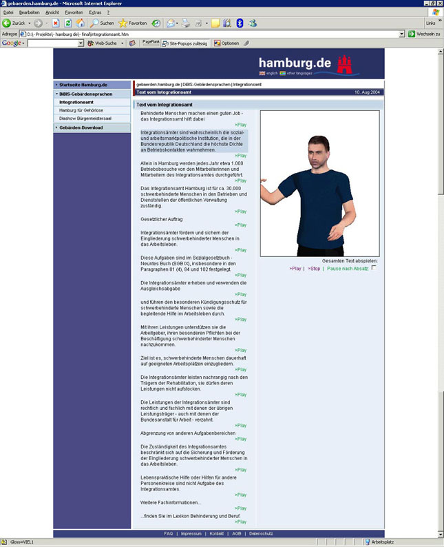Virtual Guido on the webpage of the Integration Office