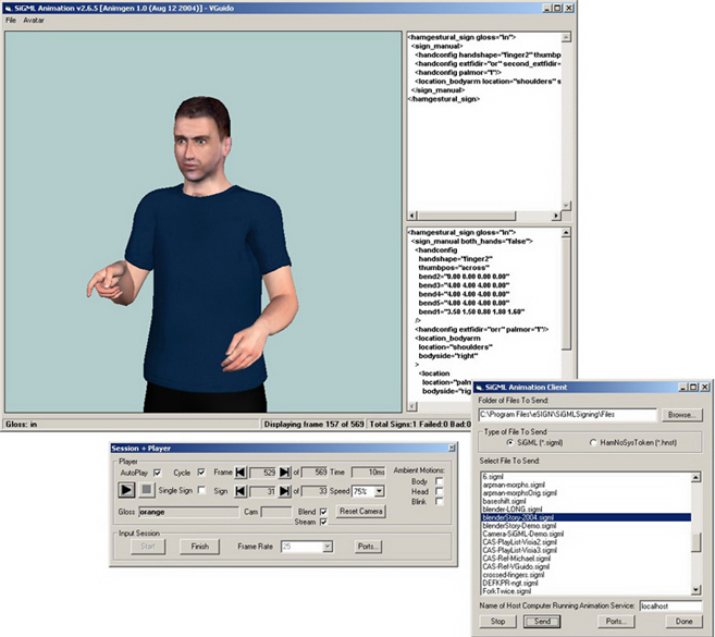 Screenshot of the SiGML Animation software