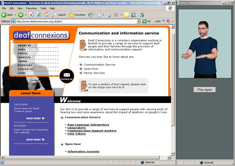Screenshot of Virtual Guido on the Deaf Connexions website