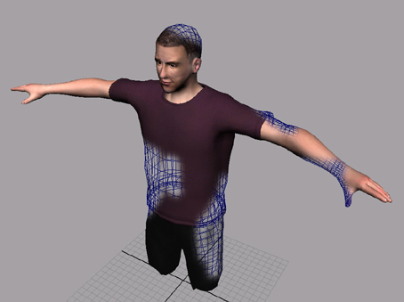 Still of the eSIGN Avatar, with part of his skin cut away to show 3D mesh underneath