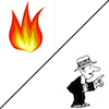 Icon for this task: fire & comic figure showing somewhere