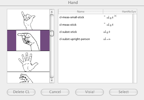 Picture of the field for selecting classifier handshapes