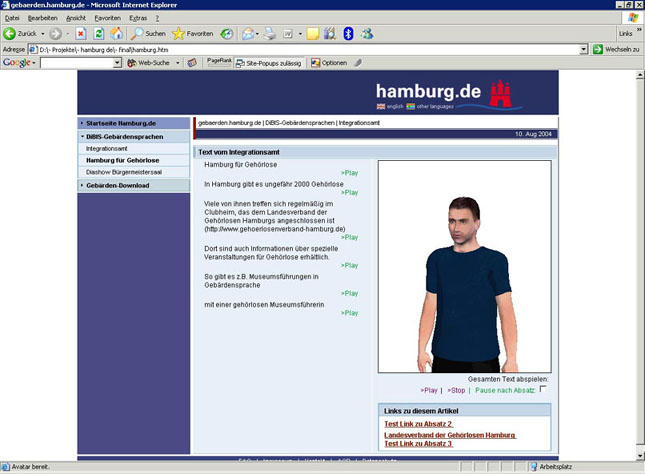 Virtual Guido on the webpage 