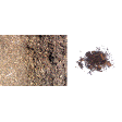 Illustration: Zwei Fotos von Rindenmulch: Rindenmulch als Bodenbedeckung und ein kleines Häufchen Rindenmulch