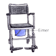 Illustration: Fahrbarer Toilettenstuhl mit an der Sitzfläche angebrachtem Eimer