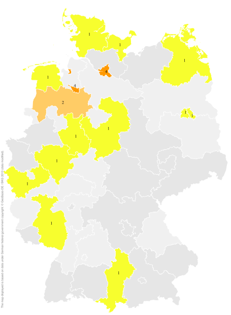 Deutschlandkarte: Regionale Verbreitung der Gebärde