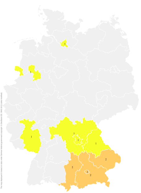 Deutschlandkarte: Regionale Verbreitung der Gebärde