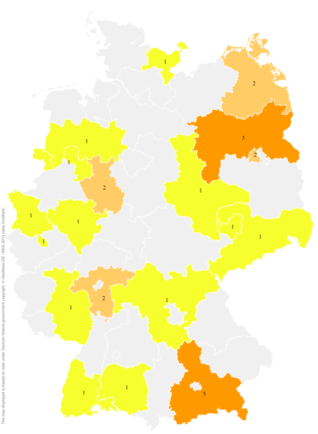 Deutschlandkarte: Regionale Verbreitung der Gebärde