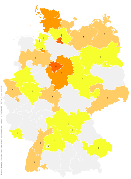 Deutschlandkarte: Regionale Verbreitung der Gebärde