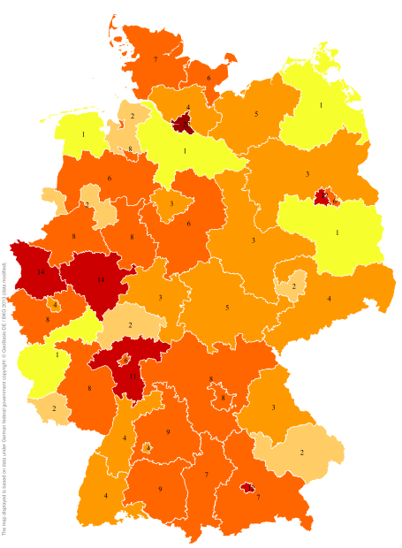 Deutschlandkarte: Regionale Verbreitung der Gebärde