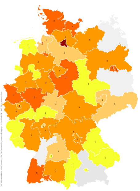 Deutschlandkarte: Regionale Verbreitung der Gebärde