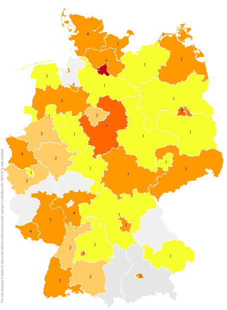 Deutschlandkarte: Regionale Verbreitung der Gebärde