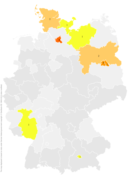 Deutschlandkarte: Regionale Verbreitung der Gebärde
