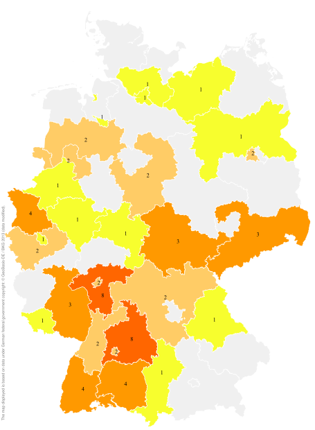 Deutschlandkarte: Regionale Verbreitung der Gebärde