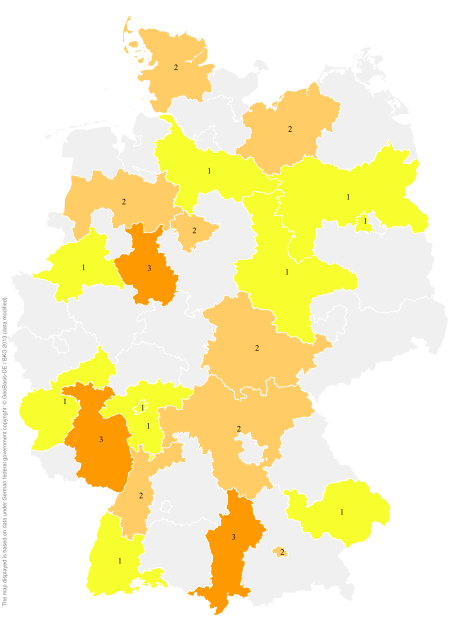 Deutschlandkarte: Regionale Verbreitung der Gebärde
