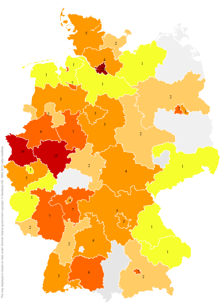 Deutschlandkarte: Regionale Verbreitung der Gebärde