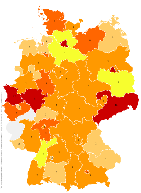 Deutschlandkarte: Regionale Verbreitung der Gebärde