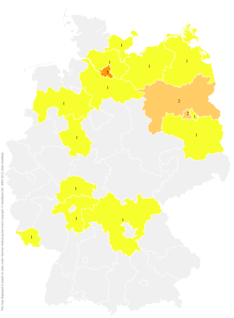 Deutschlandkarte: Regionale Verbreitung der Gebärde