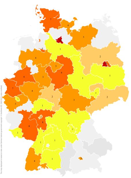 Deutschlandkarte: Regionale Verbreitung der Gebärde