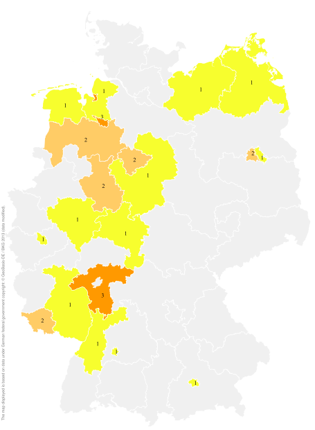 Deutschlandkarte: Regionale Verbreitung der Gebärde