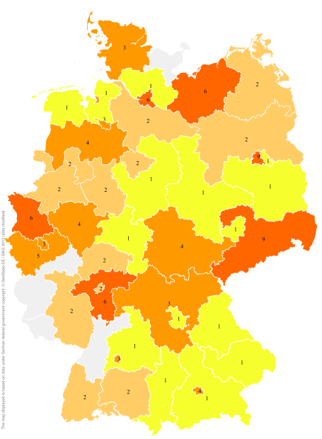 Deutschlandkarte: Regionale Verbreitung der Gebärde
