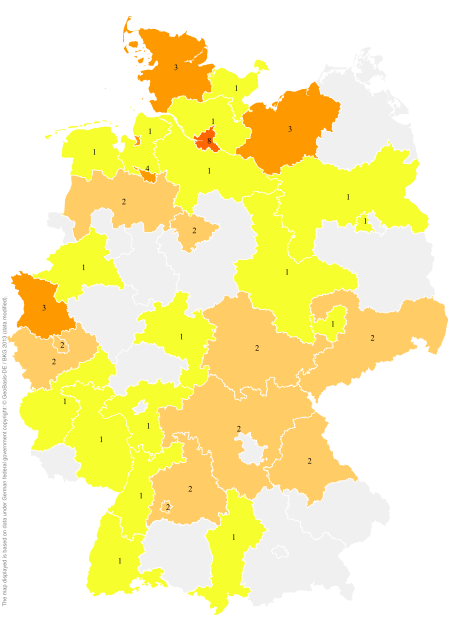 Deutschlandkarte: Regionale Verbreitung der Gebärde