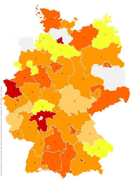 Deutschlandkarte: Regionale Verbreitung der Gebärde