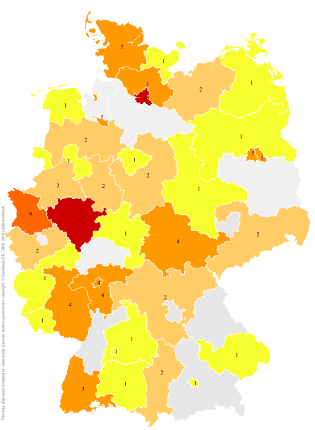 Deutschlandkarte: Regionale Verbreitung der Gebärde