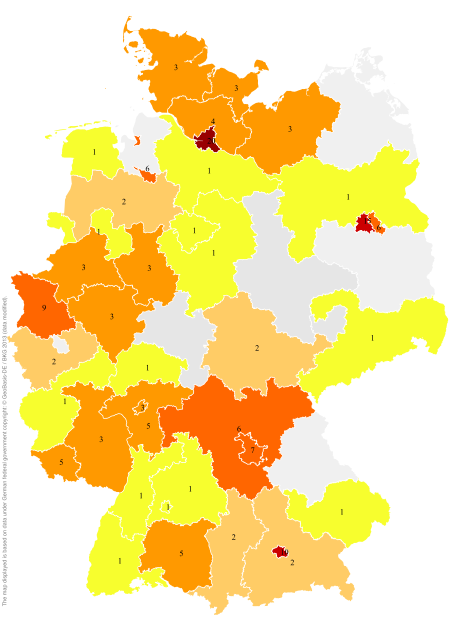 Deutschlandkarte: Regionale Verbreitung der Gebärde