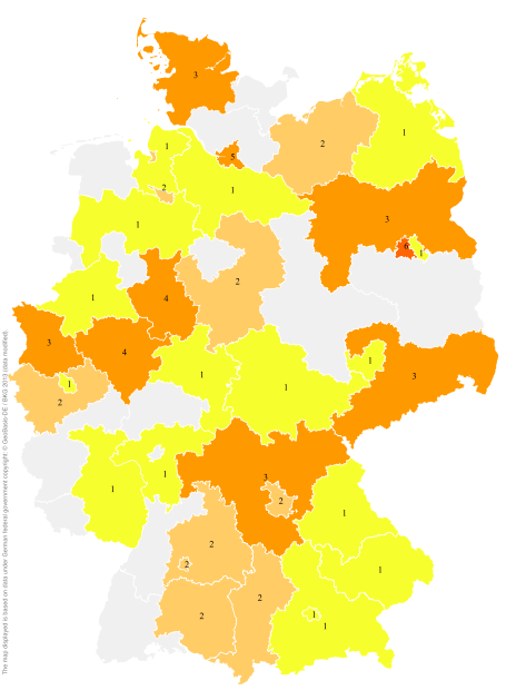 Deutschlandkarte: Regionale Verbreitung der Gebärde