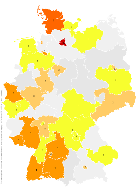 Deutschlandkarte: Regionale Verbreitung der Gebärde