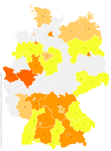 Deutschlandkarte: Regionale Verbreitung der Gebärde