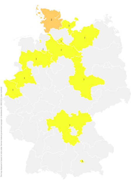 Deutschlandkarte: Regionale Verbreitung der Gebärde