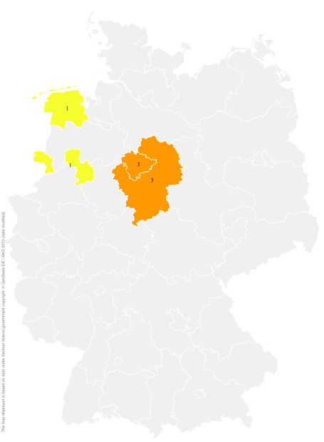 Deutschlandkarte: Regionale Verbreitung der Gebärde