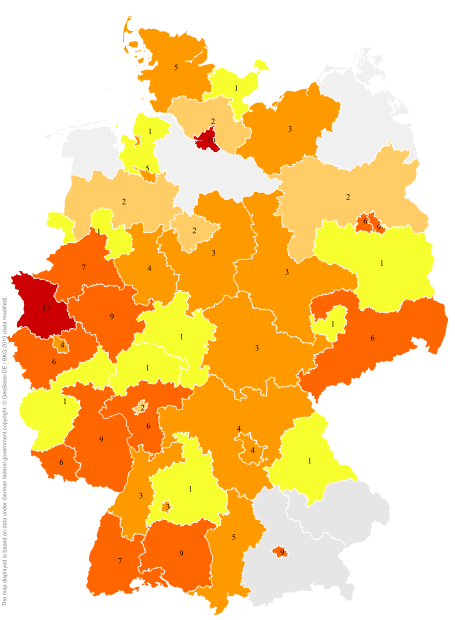 Deutschlandkarte: Regionale Verbreitung der Gebärde