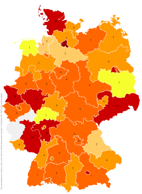 Deutschlandkarte: Regionale Verbreitung der Gebärde