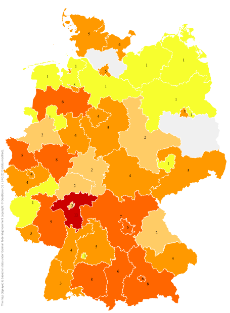Deutschlandkarte: Regionale Verbreitung der Gebärde