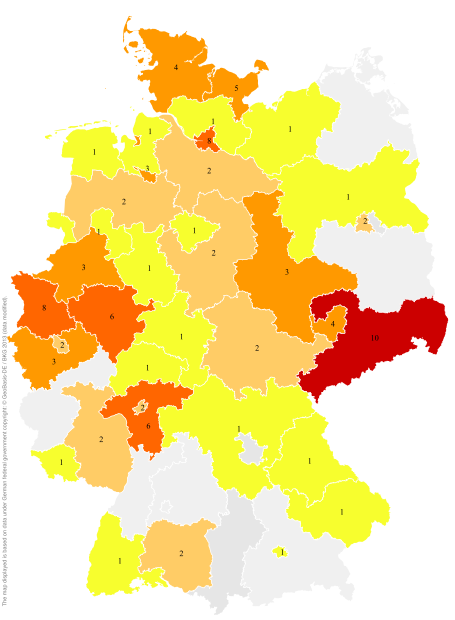 Deutschlandkarte: Regionale Verbreitung der Gebärde