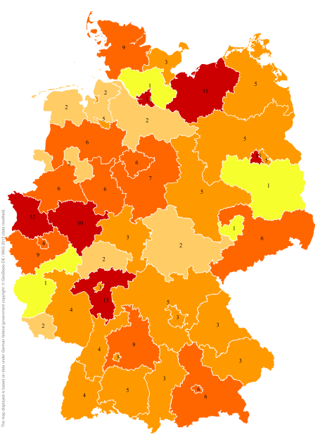 Deutschlandkarte: Regionale Verbreitung der Gebärde
