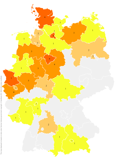 Deutschlandkarte: Regionale Verbreitung der Gebärde