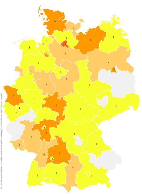 Deutschlandkarte: Regionale Verbreitung der Gebärde