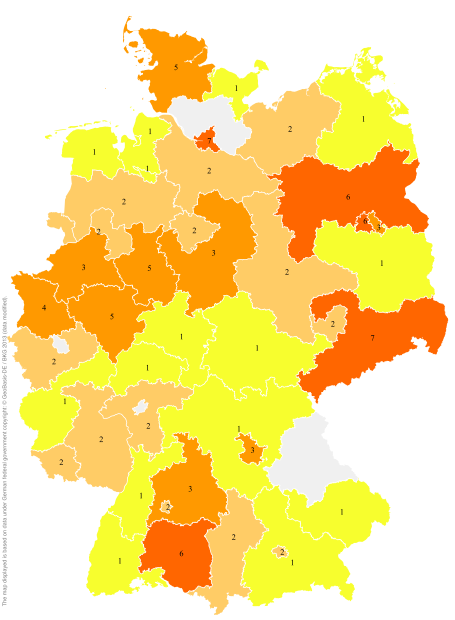 Deutschlandkarte: Regionale Verbreitung der Gebärde