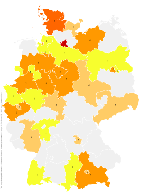 Deutschlandkarte: Regionale Verbreitung der Gebärde