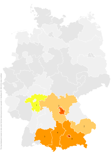 Deutschlandkarte: Regionale Verbreitung der Gebärde