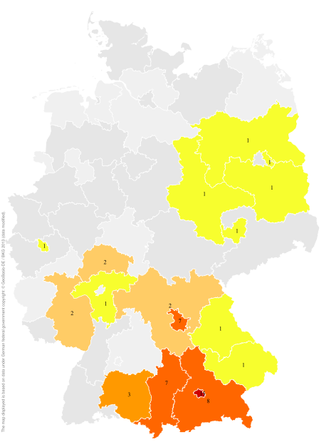 Deutschlandkarte: Regionale Verbreitung der Gebärde