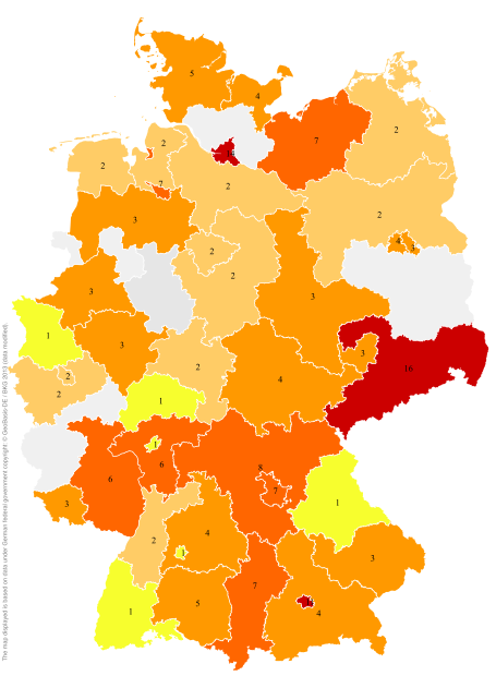 Deutschlandkarte: Regionale Verbreitung der Gebärde