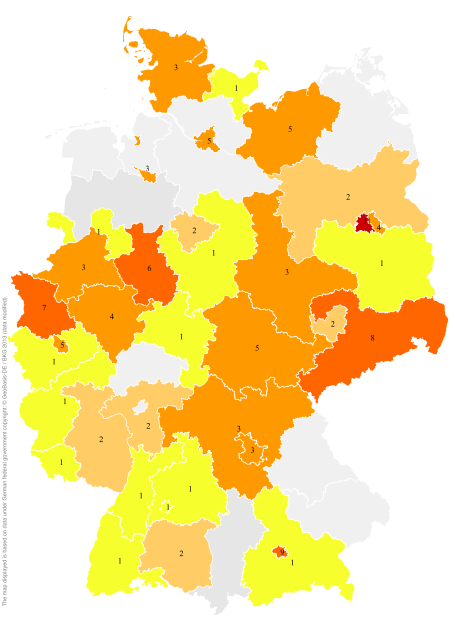 Deutschlandkarte: Regionale Verbreitung der Gebärde