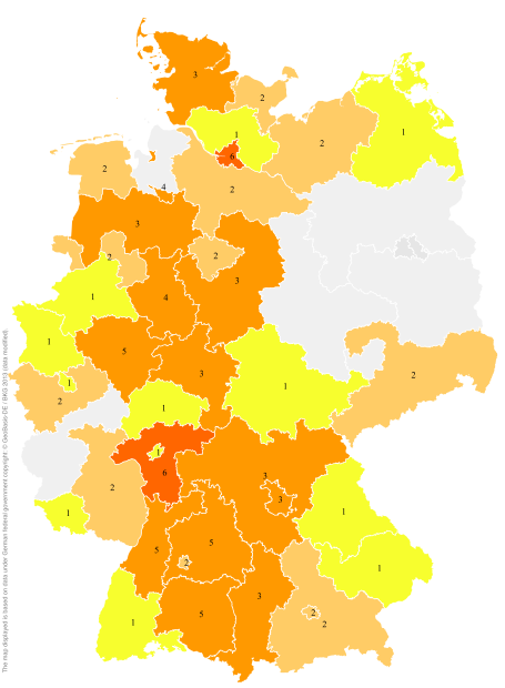 Deutschlandkarte: Regionale Verbreitung der Gebärde