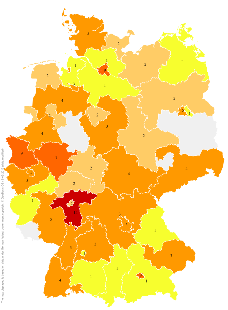 Deutschlandkarte: Regionale Verbreitung der Gebärde